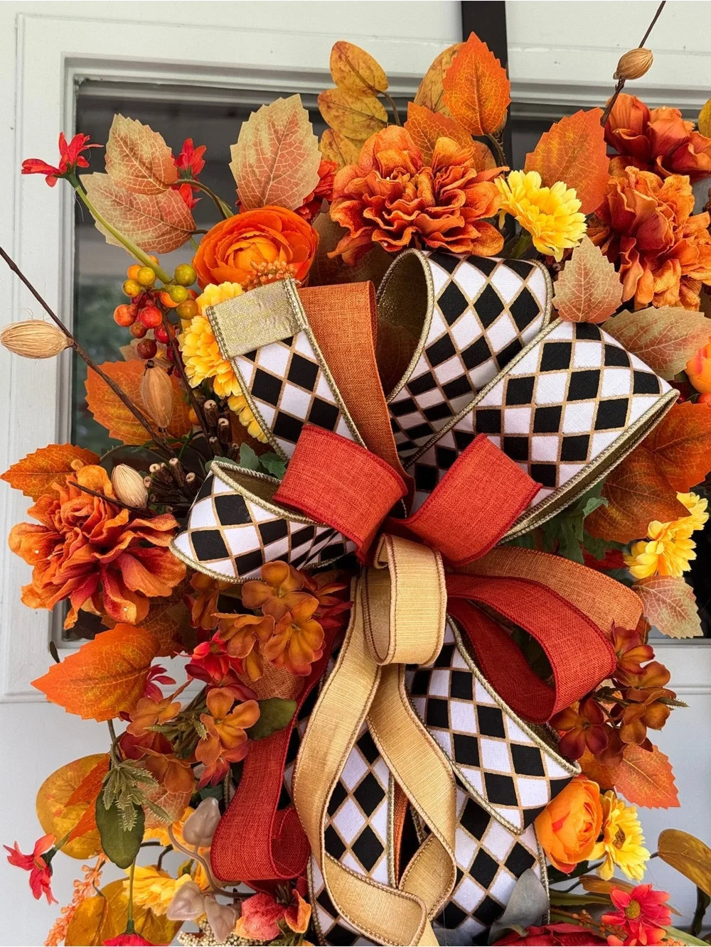 Bold Harlequin Fall Grapevine Wreath